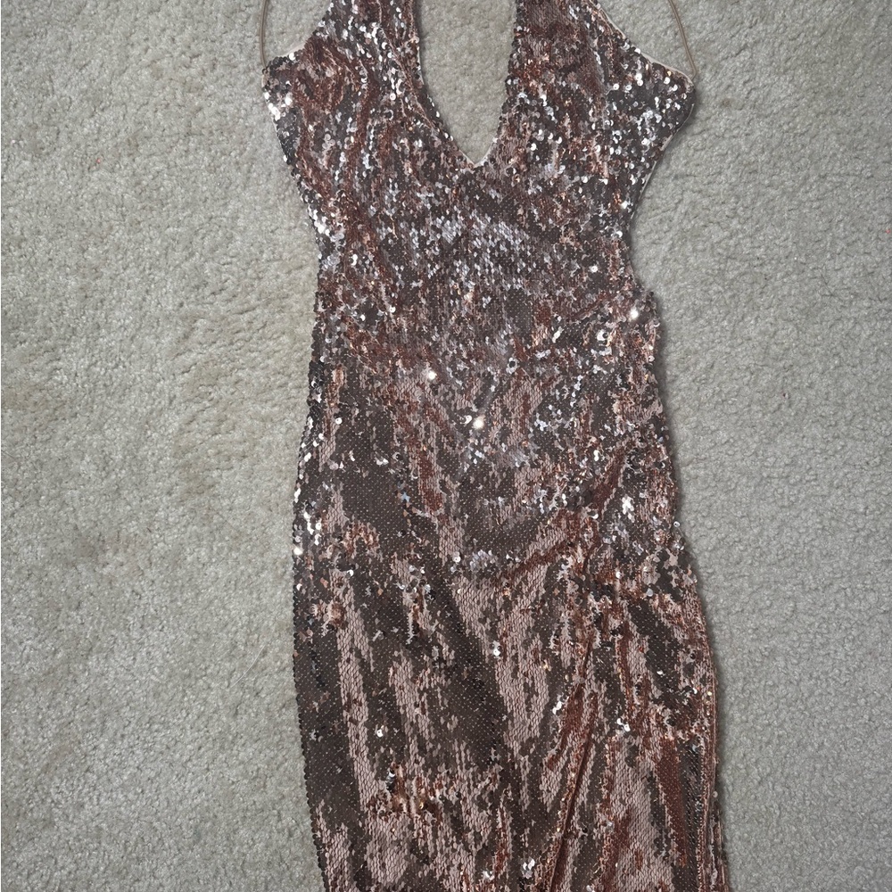 Fashion Nova Gold Sequin Halter Gown for Weddings